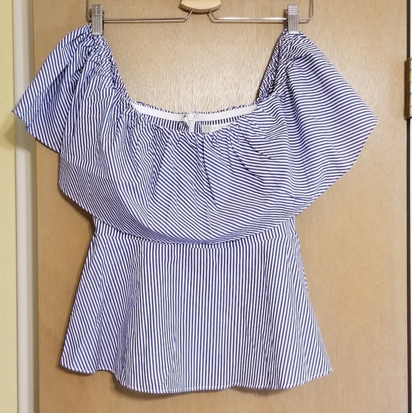 BOSTON PROPER blue/white striped top M - Picture 2 of 7